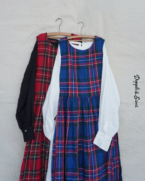 <販売開始 9月19日 金曜日 21:00 〜> INDIGO Tartan Apron Dress / Red・Blue